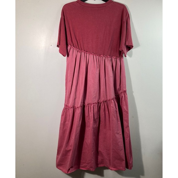 Womens Freak's Store Cotton Tiered Dress Pink Short Sleeve Cotton Size F S/M - Picture 2 of 7